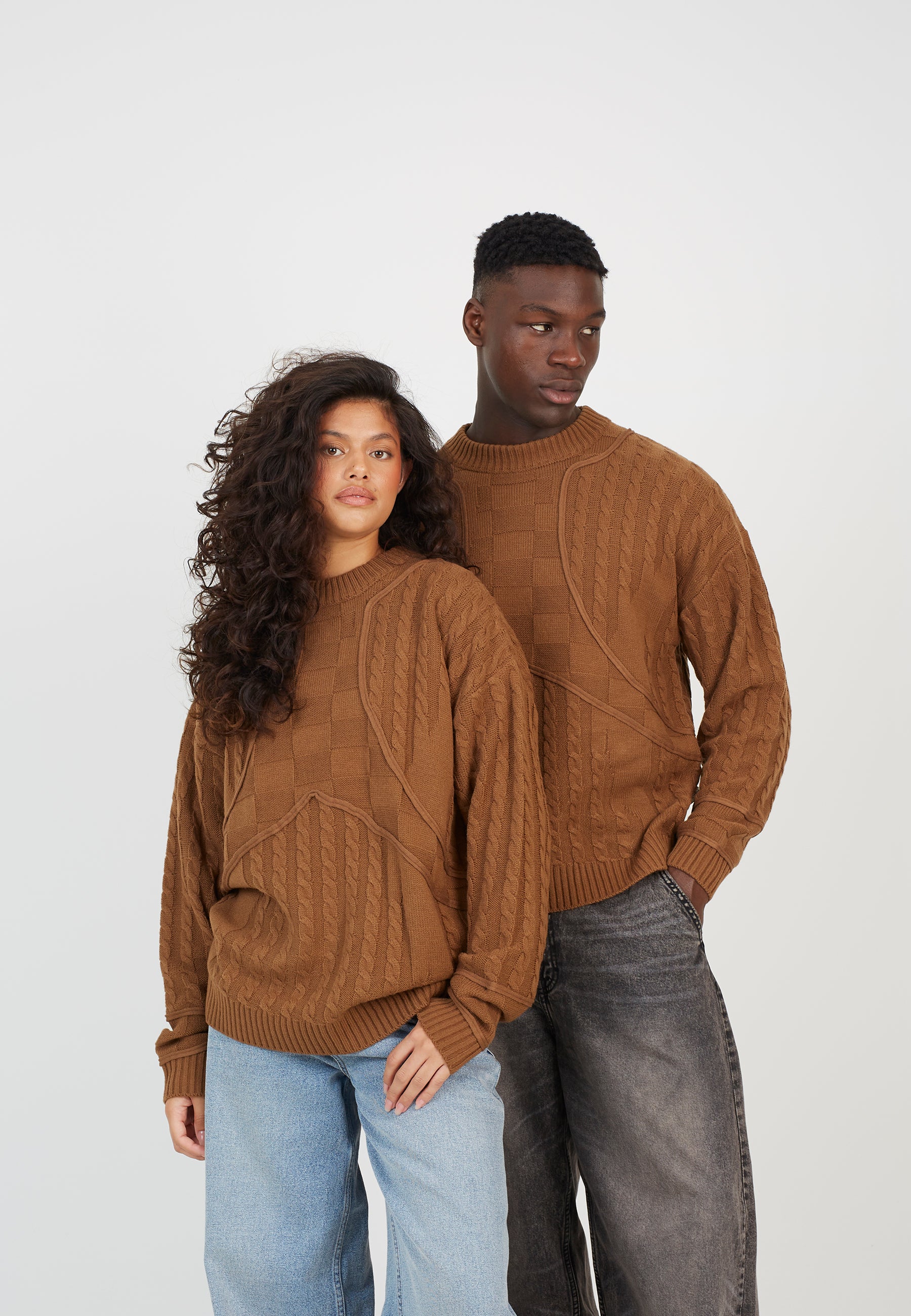 Brown Mock Neck Panel Sweatshirt