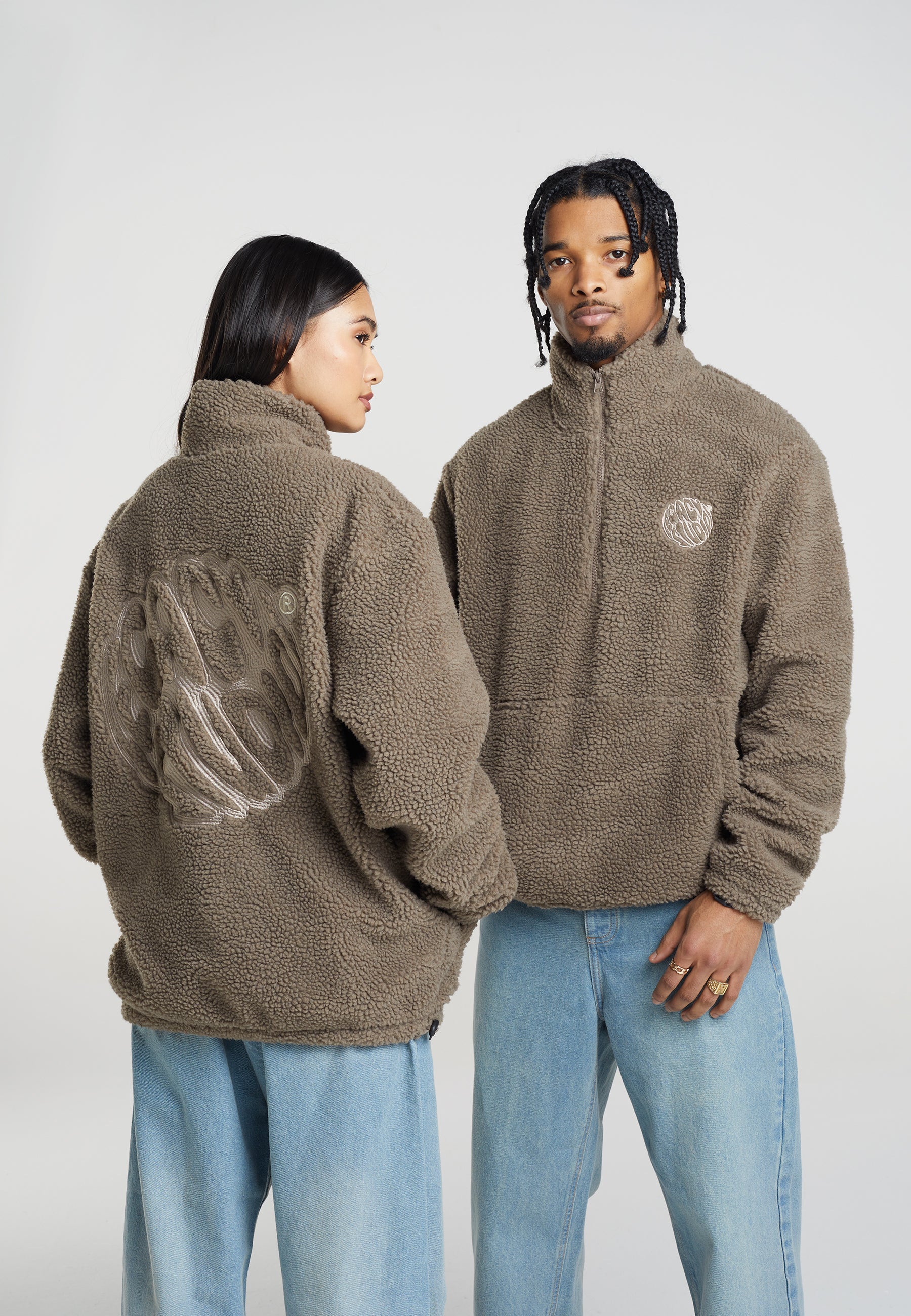 Sera Overhead Borg Half Zip Taupe Jacket